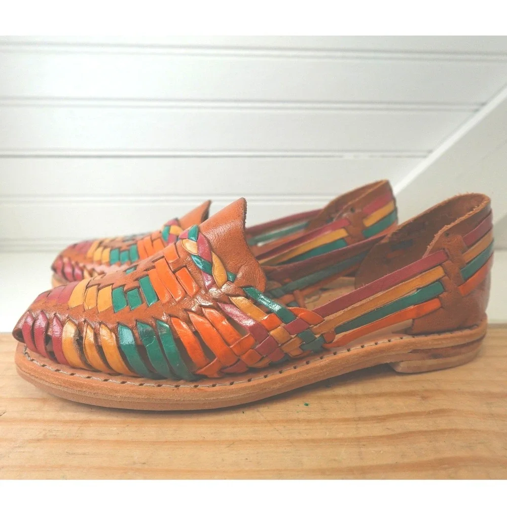 Mexican Huaraches Kids size 3 New Slide-on Multi-color Leather Shoes Boho Retro